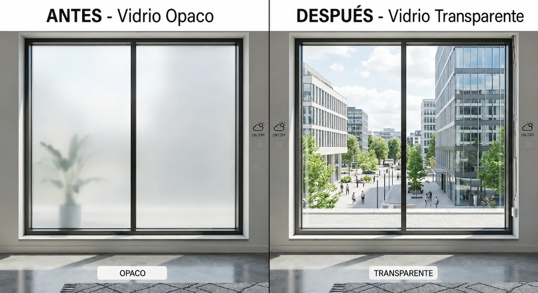 Smart Film PDLC en vidrio opaco y vidrio transparente